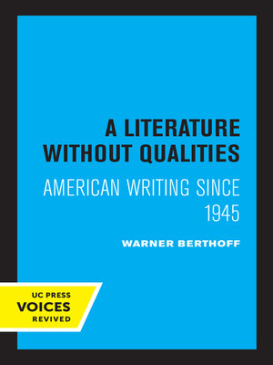 cover image of A Literature Without Qualities